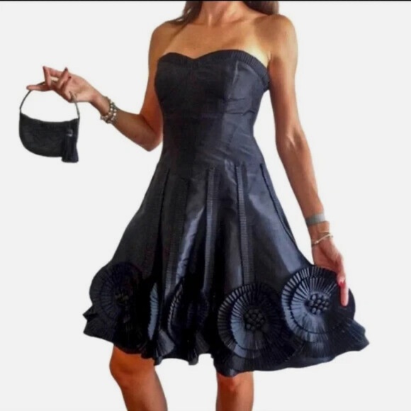 Basix Dresses & Skirts - Basix Black Label Strapless Cocktail Dress Womens 6 Blue Metallic Midi Knee